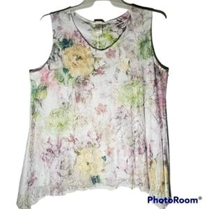 Brittany black women's size 1X floral laced Lined sleeveless blouse. 760